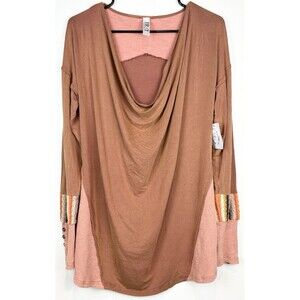 Fray Boutique Blouse Boho Western Brown Long Sleeve Cowl Neck Women's Sm NEW